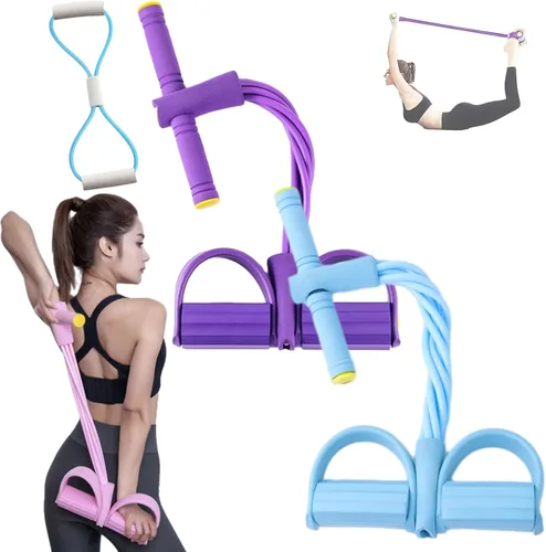 Miniatura 10 de Equipo de fitness para abdominales de 6 hebras, banda de resistencia multifuncional para estiramiento de cuerpo completo y yoga Púrpura