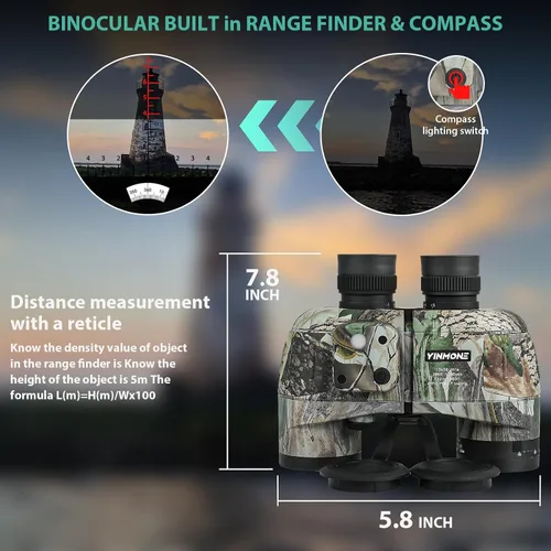 Miniatura 7 de Binoculares marinos HD 10 x 50 con adaptador de teléfono de brújula telémetro, lente multicapa BAK4, resistente armadura militar IPX7, binocular