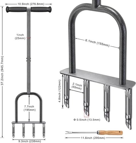 Miniatura 6 de Dolibest Herramienta de aireador manual para césped, aireadores manuales de enchufe de patio con 4 tapones semiabiertos de acero inoxidable