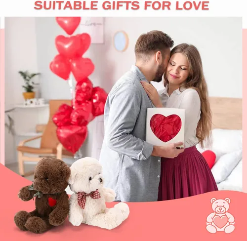 Miniatura 7 de Riuhot Oso de peluche pequeño con corazón, bonito oso de peluche blanco, oso suave, juguetes de peluche, regalos para novia, novio, niño