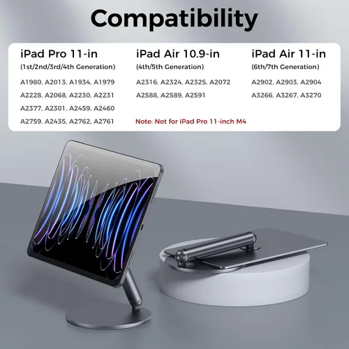 Miniatura 2 de BENKS Soporte magnético para iPad Air de 11 pulgadas M3/M2 y Air 4ª/5ª, iPad Pro de 11 pulgadas de 1ª/2ª/3ª/4ª generación, base giratoria de 360°