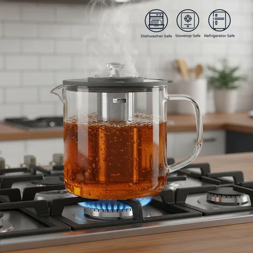 Miniatura 2 de Aquach Tetera de vidrio de 68 onzas con infusor – Apta para estufa y lavavajillas, tetera de vidrio de borosilicato sin plástico para té de hojas