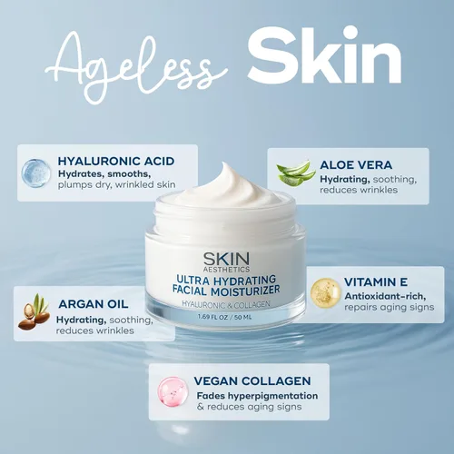 Miniatura 5 de Skin Aesthetics Hidratante facial con ácido hialurónico y colágeno, antienvejecimiento, ultra hidratante, líneas finas y arrugas, cuidado de la piel