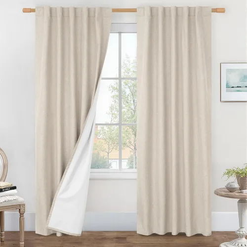 Miniatura 46 de LAMIT Cortinas de lino natural 100 % opacas para ventana, para dormitorio, 45 pulgadas, cortinas térmicas con textura de lino estilo granja