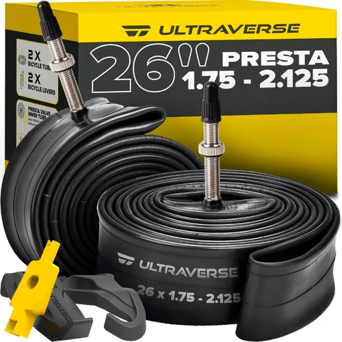 Ultraverse Tubo interior de bicicleta para neumáticos de bicicleta de 26, 27.5 x 1.75/1.95/2.10/2.125 pulgadas con válvula Presta, tubos de goma