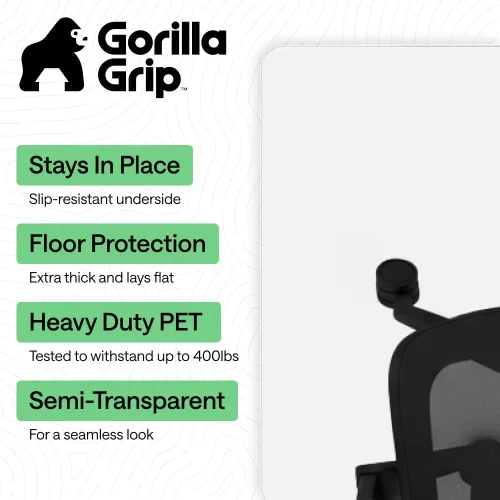 Miniatura 2 de GORILLA GRIP Tapete transparente antideslizante para silla de oficina para suelos de madera dura, 36 x 48 pulgadas, deslizamiento suave debajo