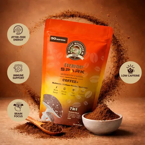Miniatura 5 de Spark - Café instantáneo orgánico de hongos USDA – 30 porciones y 7.4 onzas – 7 hongos adaptogénicos – Café instantáneo para concentración