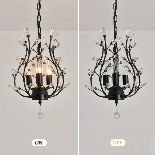 Miniatura 4 de CVKASH Candelabro de Cristal de Rama de 3 Luces Pequeño Montaje al Ras Colgante Vintage Iluminación Colgante Estilo Granja Accesorio de Luz