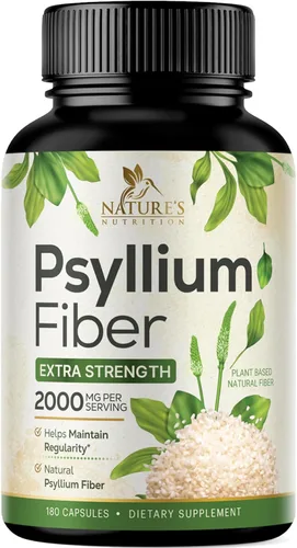Miniatura 10 de Polvo de cáscara de psyllium de 2000 mg por porción, suplemento de fibra de psyllium extra fuerte, píldoras de fibra soluble natural, apoya