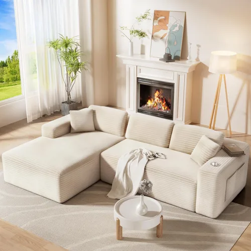 CAMMOO Sofá seccional modular Cloud de 108 pulgadas en una caja, sofá seccional modular comprimido con asiento profundo, sofás de pana sin Beige