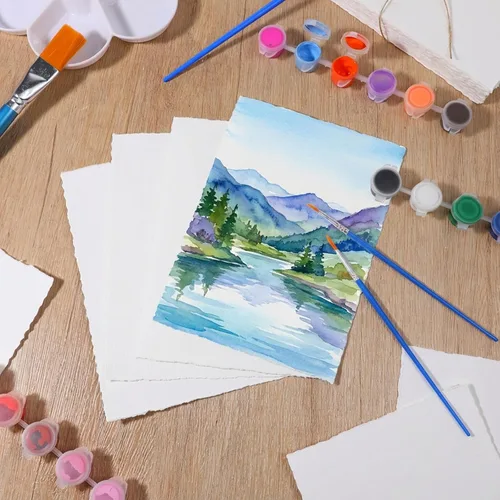 Miniatura 5 de 50 hojas de papel texturizado de 5 x 7 pulgadas, papel de acuarela con borde deckle borde, papel de acuarela de prensa en frío de 140 libras/300