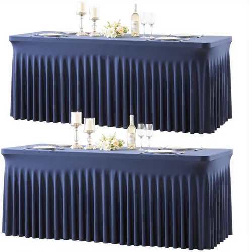Miniatura 36 de Paquete de 2 manteles color azul bebé para mesas rectangulares de 6 pies, mantel ajustable de elastano, fundas de mesa elásticas de 6 pies, manteles