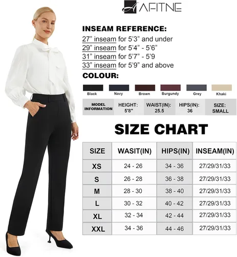 Miniatura 6 de AFITNE Pantalones de vestir para mujer de 27293133 pulgadas, pierna recta, elásticos, con bolsillos con cremallera