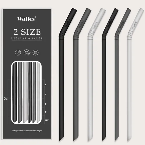 Walfos Pajitas de silicona – Pajitas reutilizables flexibles para batidos, vasos de 20 y 30 onzas, sin BPA. 2 tamaños (3 piezas de ancho S + 3