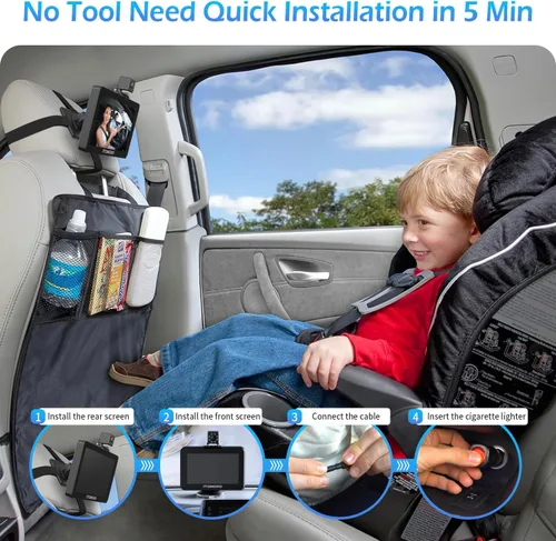 Miniatura 7 de Itomoro Cámara de coche para bebé, 5 pulgadas + 7 pulgadas 1080P cámara de bebé de doble pantalla con video bidireccional, música y reproducción