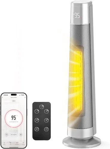 Miniatura 10 de FLANUR Calentadores inteligentes de cerámica PTC de 1500 W para uso en interiores, calentador portátil con control remoto y aplicación para Negro
