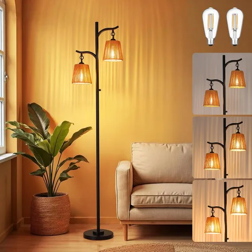Miniatura 7 de Lámpara de pie 9MMML para sala de estar, lámpara de pie industrial de granja regulable con 2 jaulas colgantes en forma de lágrima, lámpara de árbol