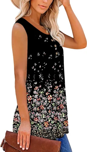 Miniatura 3 de Mystry Zone Womens Tank Tops Summer Sleeveless Buttons Up Neck Casual Basic Flowy Blouse