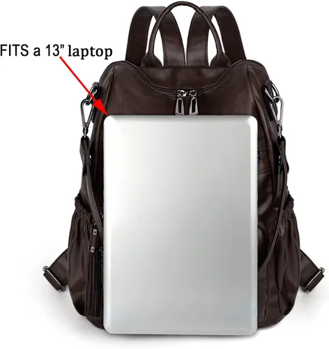 Miniatura 8 de UTO Mochila de cuero vegano para mujer, diseño de moda, convertible con borla, para viajes, con borla