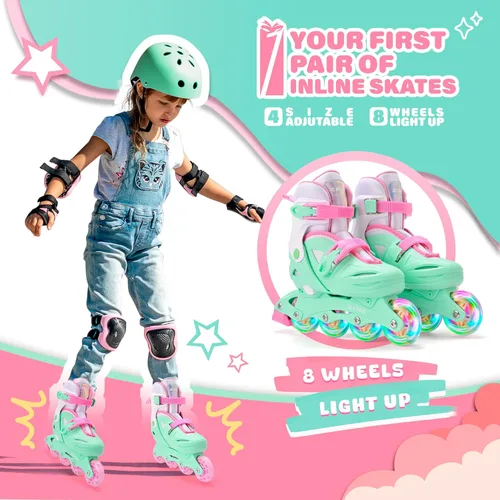 Miniatura 2 de 2PM SPORTS Patines en línea para niños y niñas de 4 a 8, 6 a 12 años, con ruedas iluminadas, cuchillas ajustables para niños y jóvenes principiantes