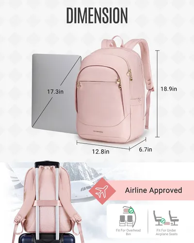 Miniatura 3 de LIGHT FLIGHT Mochilas de viaje para laptop para mujer, mochila para laptop de 17.3 pulgadas con orificio de carga USB, bolsa universitaria 2-Rosa