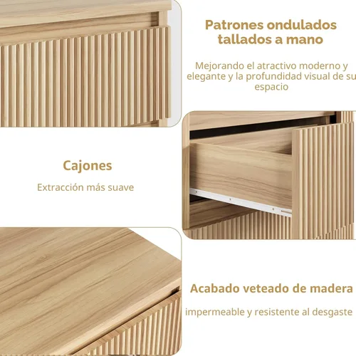 Miniatura 7 de Jocoevol Cómoda de Roble de 6 Cajones para Dormitorio, Cómoda Acanalada Moderna, Cómodas de Dormitorio con Cajones, Cofre Grande de Cajones