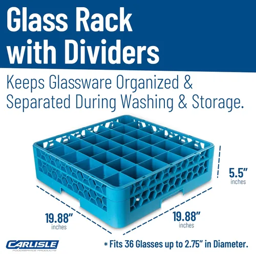 Miniatura 7 de Carlisle FoodService Products RG36-114 OptiClean - Estante de vidrio con 36 compartimentos con 1 extensor, compartimentos de 2-15/16 pulgadas, azul