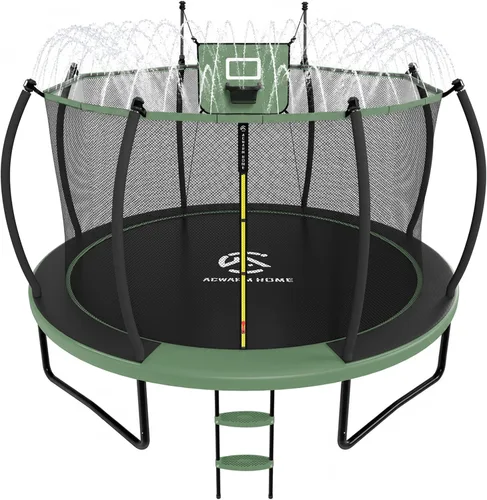Miniatura 11 de ACWARMHOME - Trampolín para exteriores de 16 pies, 15 pies, 14 pies, 12 pies, 10 pies, 8 pies con recinto, marco recubierto antioxidante