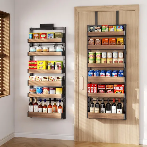 Miniatura 10 de Organizador de despensa sobre la puerta de 8 niveles, estante de especias de metal resistente para montar en pared o colgar, con estantes