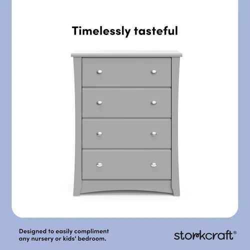 Miniatura 4 de Storkcraft Crescent Cajonera de 4 Cajones (Gris Guijarro) – Certificado GREENGUARD Gold, Cajonera Fácil de Combinar para Dormitorio de Niños y Gris