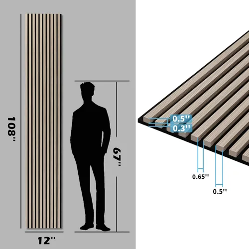Miniatura 6 de Art3d Paquete de 2 paneles acústicos de madera de 108 x 12 pulgadas para pared, paneles de listones de madera insonorizados para pared y techo