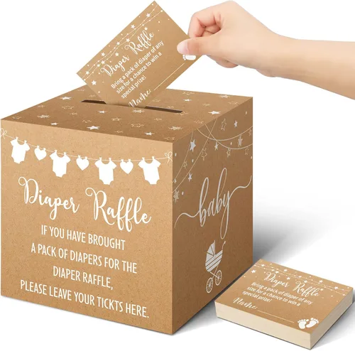 Miniatura 37 de Teling 51 boletos para rifas de pañales con caja de tarjetas, decoración de baby shower, caja de soporte para baby shower, para fiesta de rifas