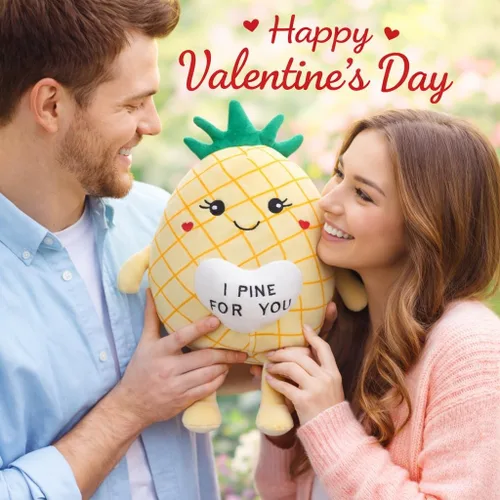 Miniatura 4 de Juguetes de peluche de piña de 17 pulgadas, lindo animal de peluche de fruta con corazón rojo, almohada de piña de felpa suave para novia, novio