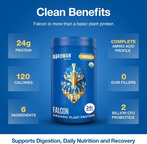 Miniatura 3 de BIRDMAN Falcon - Proteína en polvo orgánica vegana sabor vainilla, 24g de proteína, sin azúcar, probióticos, baja en carbohidratos, apta para keto