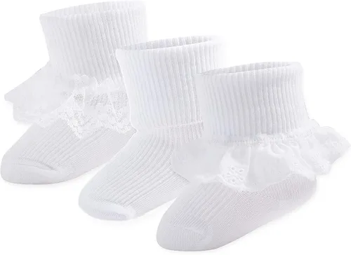 Miniatura 7 de Calcetines para bebé niña con ojales, calcetines de encaje triple con volantes, calcetines con puño retorcido, 2/3/5 pares, calcetines de tobillo
