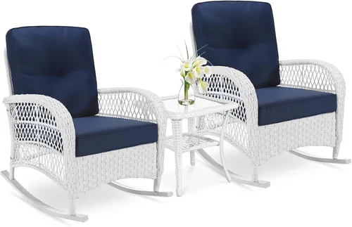 Miniatura 29 de VIVIJASON Mecedora de mimbre para exteriores, silla mecedora de ratán para patio con cojines y marco de acero, muebles de mimbre mecedores