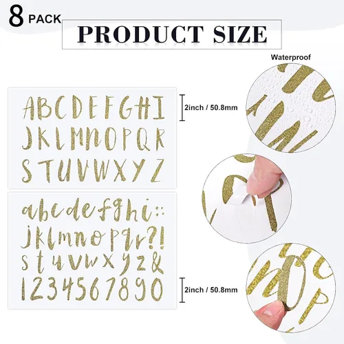 Miniatura 2 de Sepamoon 552 piezas de 8 hojas de calcomanías de letras de vinilo, autoadhesivas, letras del alfabeto, cursivas, calcomanías para manualidades