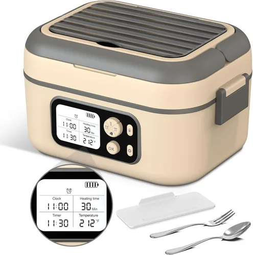 Miniatura 11 de Lonchera eléctrica inalámbrica con calefacción, 1.5L - 6.3 tazas 100W recargable inteligente calentador de alimentos con divisor extraíble, cuchara