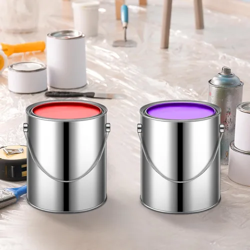 Miniatura 6 de Uiifan 4 latas de pintura vacías de 1 galón con tapas, cubos de pintura de metal con asa para barniz, manualidades, almacenamiento de suministros