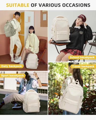 Miniatura 8 de BOXSAM Mochila ligera para mujer, mochila grande de viaje para laptop, mochila informal para la universidad, mochila para hombres, color beige