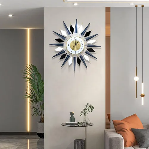 Miniatura 2 de Reloj de pared grande decorativo de metal, silencioso, moderno, sin tictac, para sala de estar, comedor, dormitorio, diámetro de 24 pulgadas, azul