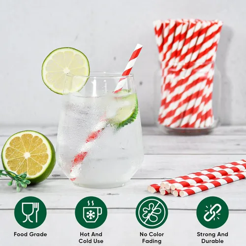 Miniatura 3 de [500 unidades] Pajitas de papel desechables de rayas rojas y blancas de 5.75 pulgadas, pequeñas, para cócteles, café y bebidas cortas - Ecológicas