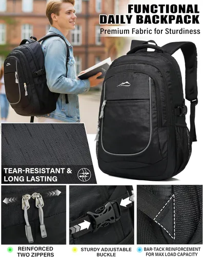 Miniatura 3 de ProEtrade Mochila para universidad, viajes, negocios, senderismo, apta para laptop de hasta 15.6 pulgadas, Negro, 15,6 pulg., Mochilas Daypack