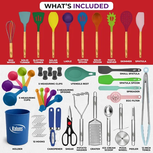 Miniatura 3 de Kaluns 50 piezas juego de utensilios de cocina de silicona juego completo de cocina - 427°C resistente al calor antiadherente utensilios de cocina