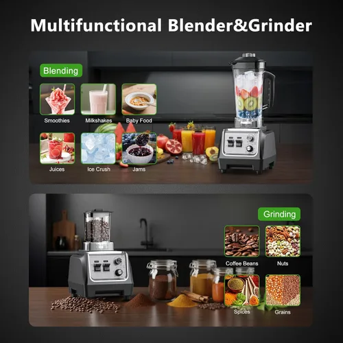 Miniatura 2 de Licuadora de 1800 W para batidos, licuadoras de encimera de gran capacidad de 70 onzas con taza de molienda de 20 onzas, licuadora de cocina de alta