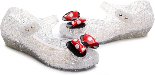 Miniatura 2 de OMGard Zapatos de gelatina para niñas, sandalias de cumpleaños de princesa de reina de la nieve para niñas pequeñas, sandalias azules con purpurina