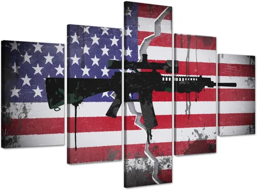 Miniatura 10 de Arte de pared de concepto patriótico, pintura de bandera estadounidense y británica, lienzo de estrellas y rayas, 5 paneles, arte moderno americano