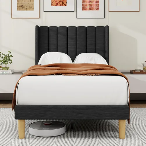 Miniatura 22 de alazyhome - Marco de cama tapizado de plataforma tamaño Queen con cabecera, soporte de listones de madera, sin ruido, fácil montaje, terciopelo beige