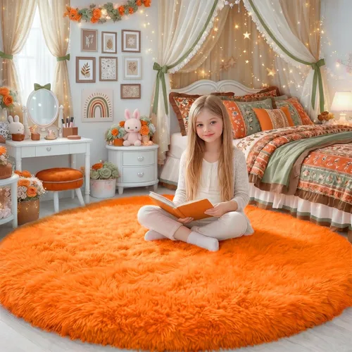 Miniatura 64 de Amdrebio Alfombra Redonda Azul Marino Oscuro de 4 Pies para Habitación de Niños Dormitorio, Alfombras de Área Circulares de Felpa Shag Esponjosa