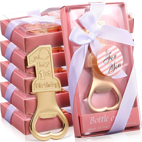 Paquete de 30 suministros para fiesta de primer cumpleaños, regalo para invitados, 1 abrebotellas, decoración de primer aniversario, recuerdos, Rosa